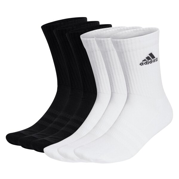 adidas Unisex Socken, 6er Pack - Cushioned Crew, Logo, gepolstert, einfarbig  Schwarz/Weiß 46-48