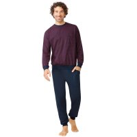 hajo Herren Schlafanzug 2-tlg. Set - lang, Bündchen, Rundhals, Premium Cotton Weinrot 5XL