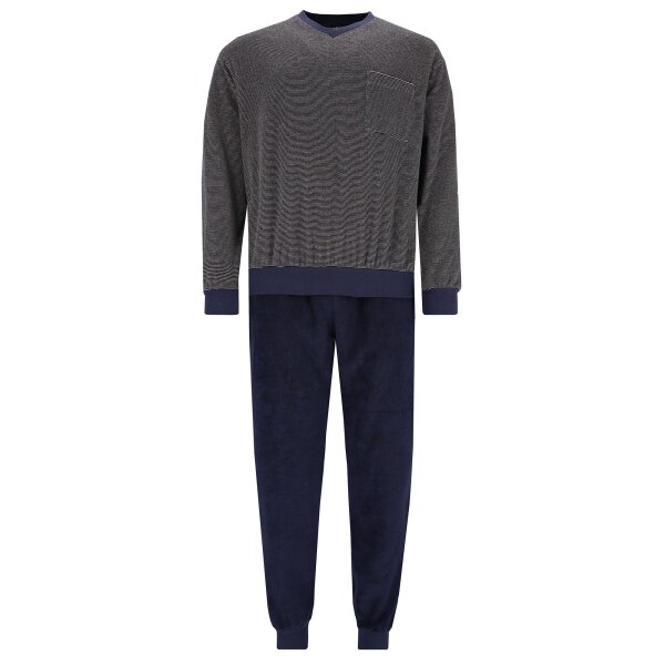 hajo Herren Schlafanzug 2-tlg. Set - lang, Bündchen, V-Neck, Frottee, Cotton-Mix Beige 2XL