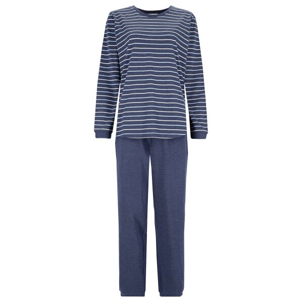 hajo ladies long pyjamas - Klima-Komfort, round neck, cotton mix, striped Blue XXL (XX-Large)