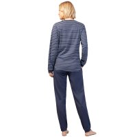 hajo Damen Schlafanzug lang - Klima-Komfort, Rundhals, Cotton-Mix, gestreift Blau XXL