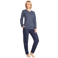 hajo ladies long pyjamas - Klima-Komfort, round neck, cotton mix, striped Blue XXL (XX-Large)
