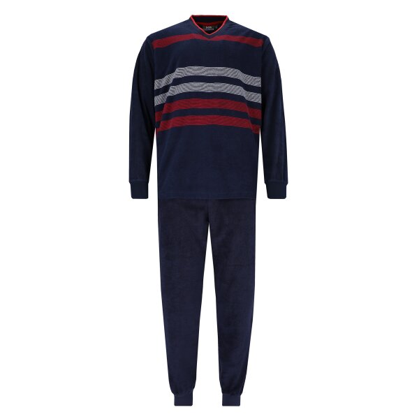 hajo mens pyjamas - Klima-Frottee, long, V-neck, cotton mix, striped