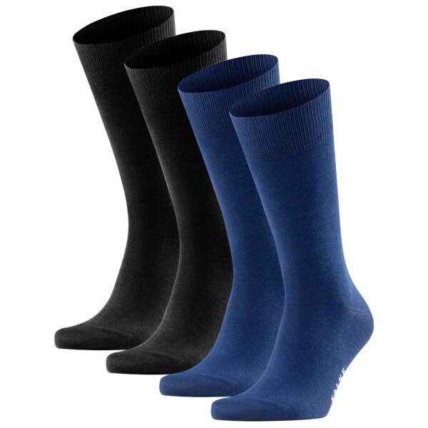 FALKE Herren Socken, 4er Pack - Happy, Kurzsocken, Baumwolle Schwarz/Blau 39-42