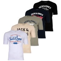 JACK&JONES Herren T-Shirt, 5er Pack - JJLEOGRA TEE CREW NECK, Kurzarm, Rundhals, Baumwolle, Logo-Print Schwarz/Weiß/Blau/Grün/Beige 2XL