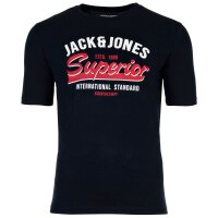 JACK&JONES Herren T-Shirt, 5er Pack - JJLEOGRA TEE CREW NECK, Kurzarm, Rundhals, Baumwolle, Logo-Print Schwarz/Weiß/Blau/Grün/Beige 2XL