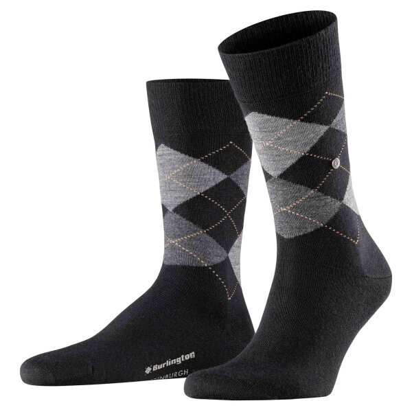 Burlington Herren Socken EDINBURGH - Rautenmuster, Argyle, Clip, One Size, 40-46 Schwarz 40-46
