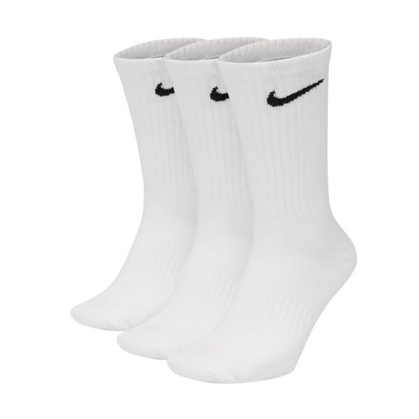 NIKE Unisex Tennissocken, 3er Pack - Cushioned - Training Crew Socks, einfarbig, Logo Weiß 38-42