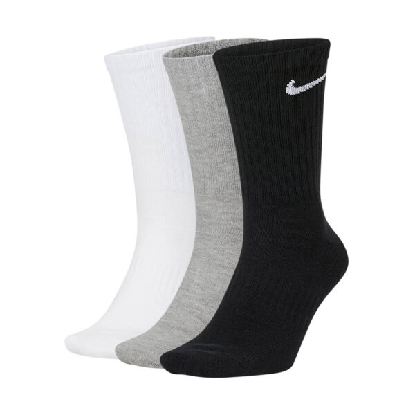 NIKE Unisex Tennissocken, 3er Pack - Cushioned - Training Crew Socks, einfarbig, Logo Schwarz/Grau/Weiß 38-42