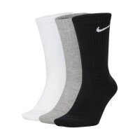 NIKE Unisex Tennissocken, 3er Pack - Cushioned - Training Crew Socks, einfarbig, Logo Schwarz/Grau/Weiß 38-42