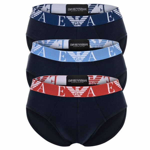 EMPORIO ARMANI Herren Slips, 3er Pack - BOLD MONOGRAM, Briefs, Stretch Cotton Marine S