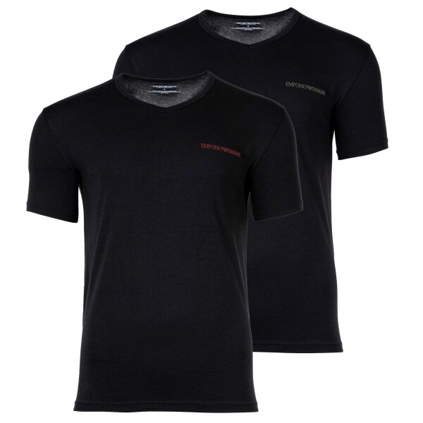 EMPORIO ARMANI Herren T-Shirt, 2er Pack - CORE LOGOBAND, V-Neck, Stretch Cotton Schwarz M