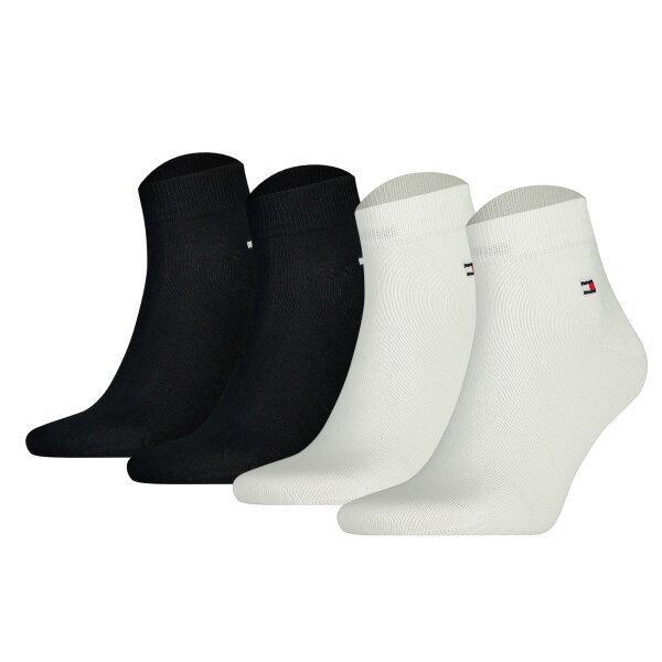 TOMMY HILFIGER Herren Quarter Socken, 4er Pack - Sneaker, Unifarben, 39-49 Schwarz/Weiß 39-42