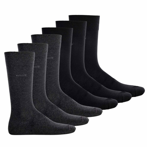 BOSS Herren Socken, 6er Pack - Finest Soft Cotton, Threepack RS Uni CC Schwarz/Dunkelgrau 43-46