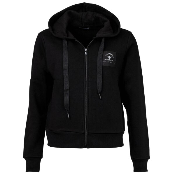 EMPORIO ARMANI Ladies Sweat Jacket - ICONIC TERRY, Zipper, Hood, Cotton Mix Black XS (X-Small)