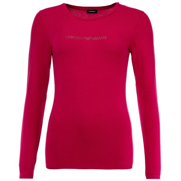 EMPORIO ARMANI Damen Langarm-Shirt - ESSENTIAL STUDS LOGO, Rundhals, Stretch Cotton Pink S