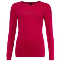 EMPORIO ARMANI Ladies Long Sleeve Shirt - ESSENTIAL STUDS LOGO, Round Neck, Stretch Cotton Pink S (Small)