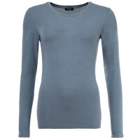 EMPORIO ARMANI Ladies Long Sleeve Shirt - ESSENTIAL STUDS LOGO, Round Neck, Stretch Cotton Blue XS (X-Small)