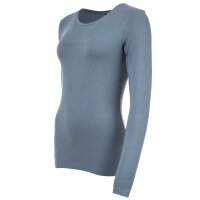 EMPORIO ARMANI Ladies Long Sleeve Shirt - ESSENTIAL STUDS LOGO, Round Neck, Stretch Cotton Blue XS (X-Small)