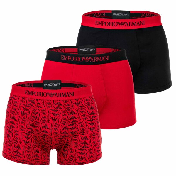 EMPORIO ARMANI mens trunks, 3-pack - PURE COTTON, boxer shorts, plain/patterned Red/black M (Medium)