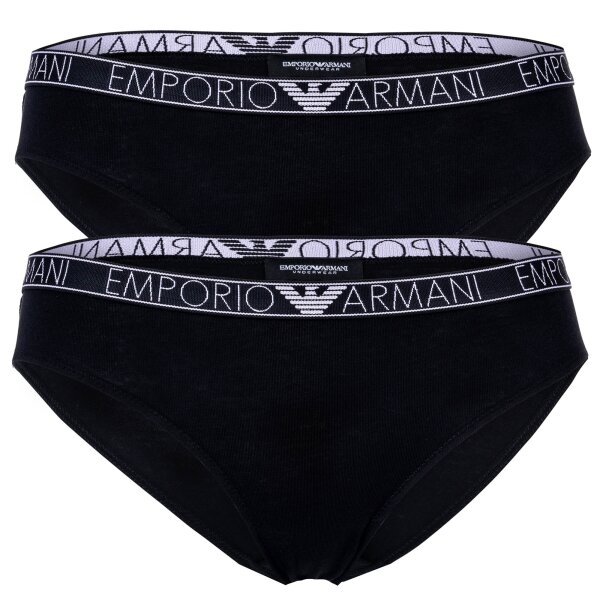 EMPORIO ARMANI Damen Slip, 2er Pack - ESSENTIAL STUDS LOGO, Briefs, Cotton Stretch Schwarz XS