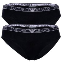 EMPORIO ARMANI Damen Slip, 2er Pack - ESSENTIAL STUDS LOGO, Briefs, Cotton Stretch Schwarz XS