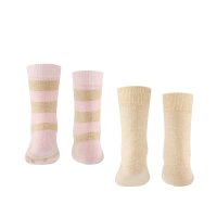 FALKE Kinder Socken, 2er Pack - Happy Stripe, Kurzsocken, gestreift Rosa/Beige 23-26