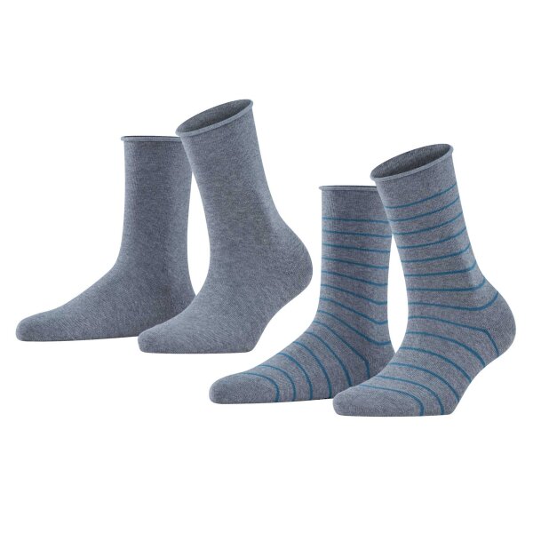 FALKE Damen Socken, 2er Pack - Happy, Kurzssocken, Logo, gestreift