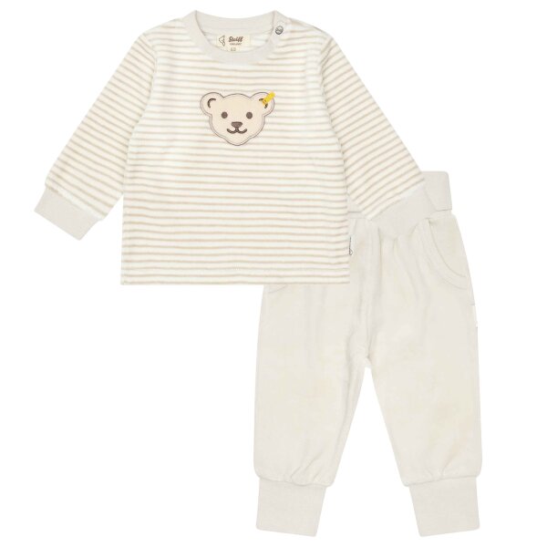 Steiff baby sweatsuit, 2-piece - homewear, set, long, striped, teddy motif Beige/White 74
