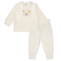 Steiff baby sweatsuit, 2-piece - homewear, set, long, striped, teddy motif Beige/White 74