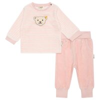 Steiff Baby Sweatanzug, 2-teilig - Homewear, Set, lang, gestreift, Teddy-Motiv Rosa/Weiß 74