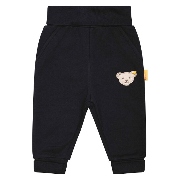 Steiff Baby jogging trousers - long, teddy motif, unisex, single-coloured Black 74