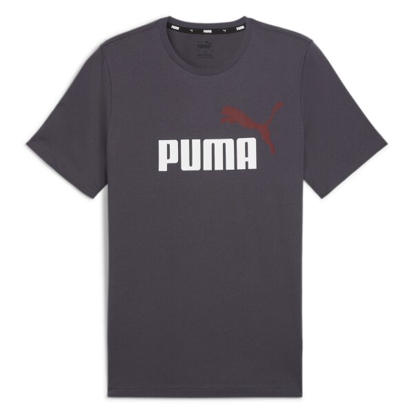 PUMA Mens T-Shirt - ESS+ Essentials 2 Col Logo Tee, round neck, short sleeve, uni Grey (Galactic) S (Small)
