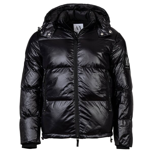 A|X ARMANI EXCHANGE mens down jacket - quilted jacket with hood, zip fastening Black XL (X-Large)