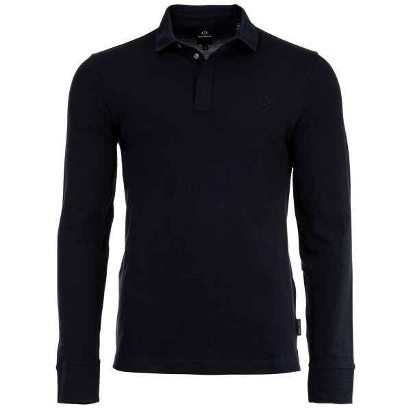 A|X ARMANI EXCHANGE Herren Langarm-Poloshirt - Knopfleiste, Pique, Cotton Stretch Marine S