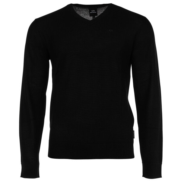A|X ARMANI EXCHANGE mens knitted jumper - virgin wool, V-neck, logo, plain