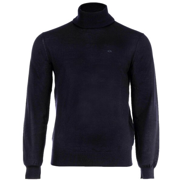 A|X ARMANI EXCHANGE Herren Rollkragenpullover - Feinstrick, Schurwolle, Logo, einfarbig Blau M