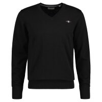 GANT Herren Pullover - CLASSIC COTTON V-NECK, Strickpullover, V-Ausschnitt, Baumwolle Schwarz M