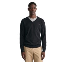 GANT Mens Pullover - CLASSIC COTTON V-NECK, knitted jumper, V-neck, cotton Black M (Medium)