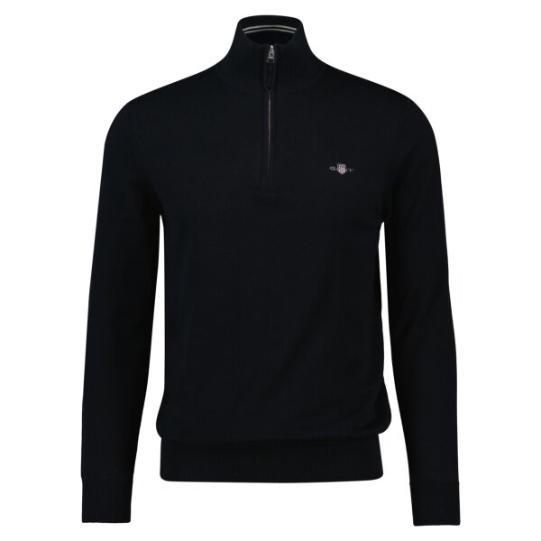 GANT Herren Pullover mit Zip-Kragen - CLASSIC COTTON HALF ZIP, Strickpullover, Baumwolle Schwarz L