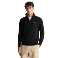 GANT mens pullover with zip collar - CLASSIC COTTON HALF ZIP, knitted jumper, cotton Black L (Large)