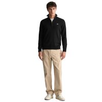GANT mens pullover with zip collar - CLASSIC COTTON HALF ZIP, knitted jumper, cotton Black L (Large)