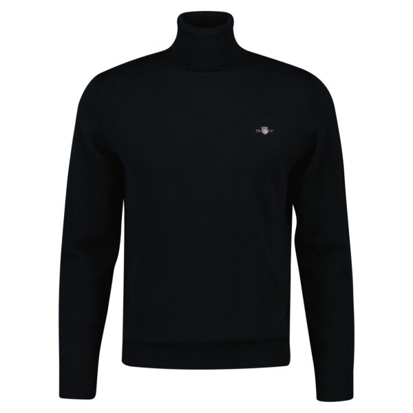 GANT Mens Pullover - CLASSIC COTTON ROLLERNECK, knitted jumper, turtleneck, cotton Black M (Medium)