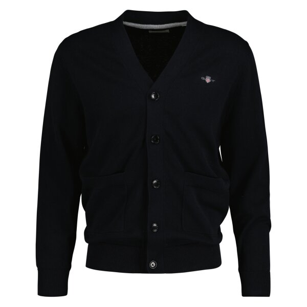 GANT Herren Strickjacke - CLASSIC COTTON V-CARDIGAN, Knopfleiste, V-Ausschnitt, Baumwolle Schwarz M