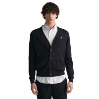 GANT Mens cardigan - CLASSIC COTTON V-CARDIGAN, button placket, V-neck, cotton Black M (Medium)