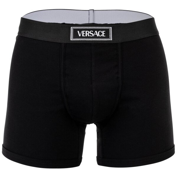 VERSACE Mens Boxer Shorts - RIBBED, Trunks, Stretch Cotton, Logo, Solid Colour Black S (Small)