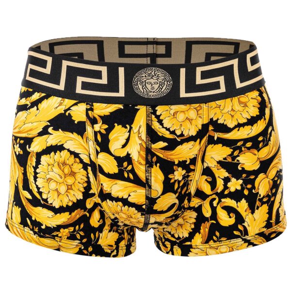 VERSACE Mens Boxer Shorts - Trunk, Retroshorts, Stretch Cotton, Barocco Pattern Black/Gold S (Small)