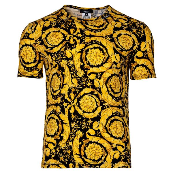 VERSACE Mens T-Shirt - BAROCCO, Undershirt, Crew Neck, Stretch Cotton, Barocco Pattern Gold/Black M (Medium)