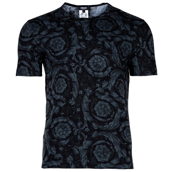VERSACE Mens T-Shirt - BAROCCO, Undershirt, Crew Neck, Stretch Cotton, Barocco Pattern Black/Grey 3XL (XXX-Large)