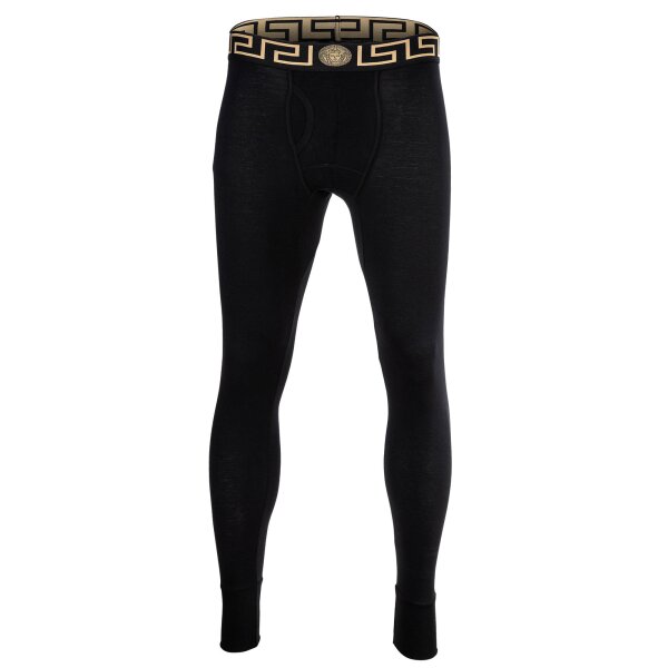 VERSACE Herren Lange Unterhose - TOPEKA, Stretch Cotton, Logobund, einfarbig Schwarz XL